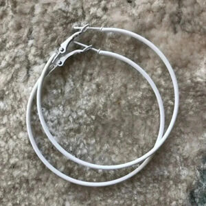 White Retro 80’s Large Stainless Steel Hoops Earrings NWT